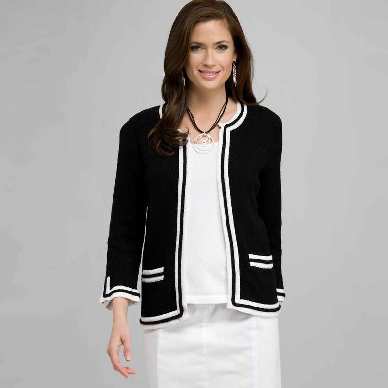 3/4 Sleeve Cardigan, Black & White, large image number 0